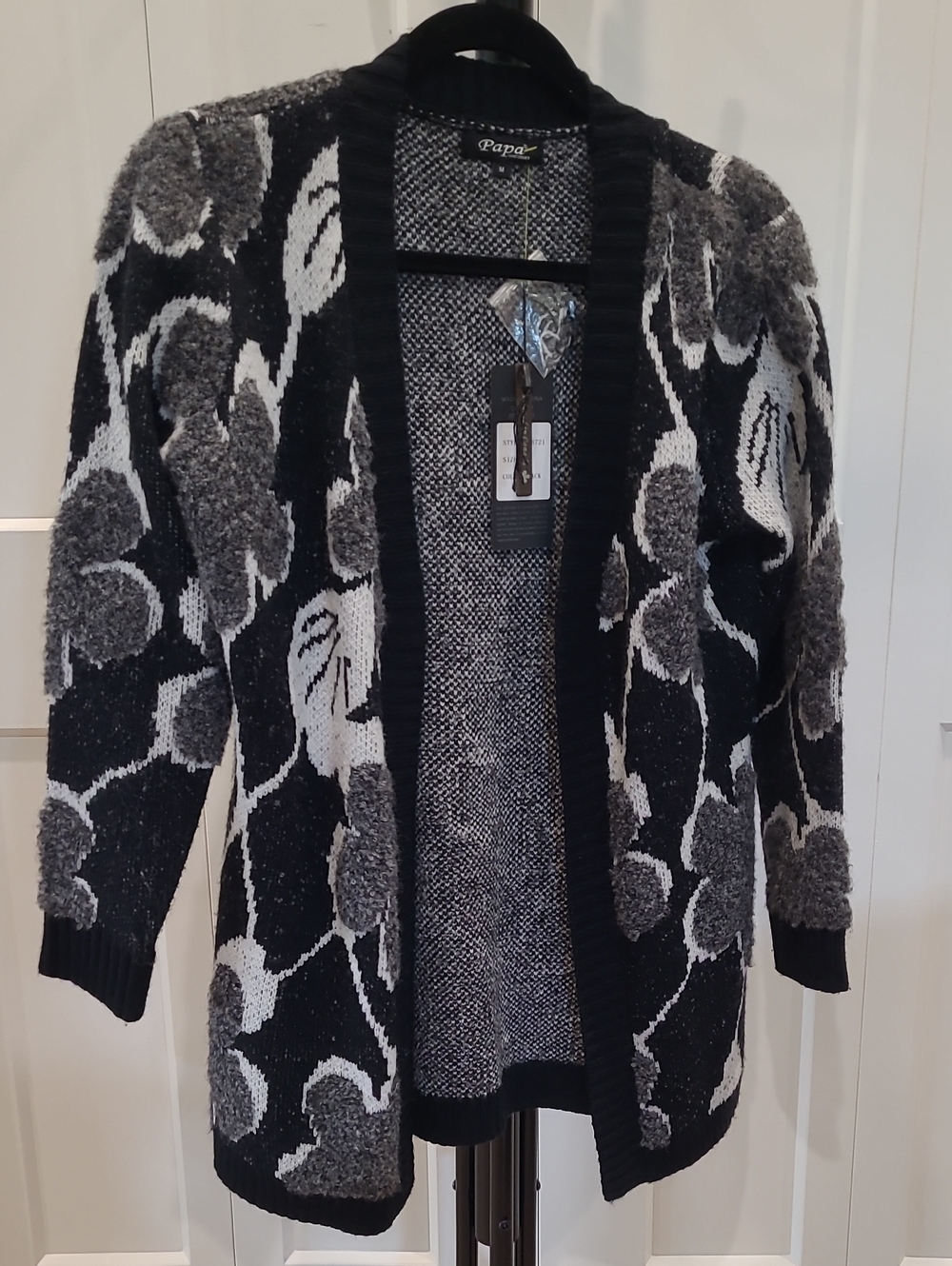 Papa Vancouver Black, Gray & White Floral Open-Front Cardigan NWT